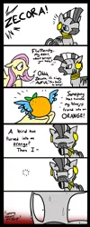 Size: 1200x3000 | Tagged: artist:dragonwolfrooke, comic, derpibooru import, existential crisis, fluttershy, orange, rhyme, rhyme fail, safe, zebra, zecora