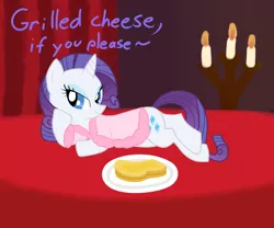 Size: 1200x1000 | Tagged: artist:hip-indeed, bed, cheese, clothes, derpibooru import, draw me like one of your french girls, grilled cheese, looney tunes, merrie melodies, parody, rarity, robe, safe, sandwich, sultry pose