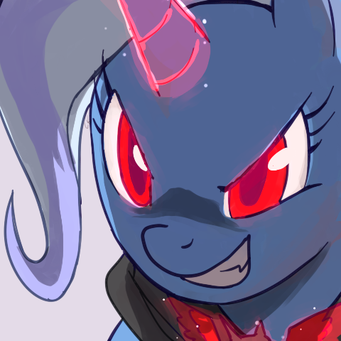 Size: 480x480 | Tagged: source needed, useless source url, safe, artist:ponjii, derpibooru import, trixie, magic duel, alicorn amulet, bust, glowing eyes, glowing horn, horn, portrait, solo