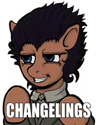 Size: 520x660 | Tagged: safe, artist:lavosvsbahamut, derpibooru import, ponified, alien, changeling, pony, ancient aliens, ancient humans, clothes, colored, giorgio a. tsoukalos, image macro, male, meme, necktie, shirt, solo, stallion