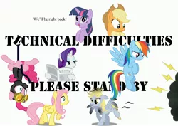 Size: 3508x2480 | Tagged: safe, derpibooru import, applejack, derpy hooves, fluttershy, pinkie pie, rainbow dash, rarity, twilight sparkle, pegasus, pony, female, mare, please stand by, technical difficulties