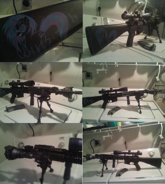 Size: 638x709 | Tagged: airsoft, ar15, custom, derpibooru import, gun, gunified, irl, m16, my little arsenal, rifle, safe, vinyl scratch