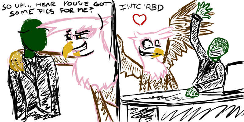 Size: 1024x512 | Tagged: safe, derpibooru import, gilda, oc, oc:anon, gryphon, human, comic, exploitable meme, heart, iwtcird, wingboner