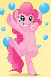 Size: 600x900 | Tagged: safe, artist:togekisser, derpibooru import, pinkie pie, earth pony, pony, balloon, bipedal, hooves, solo