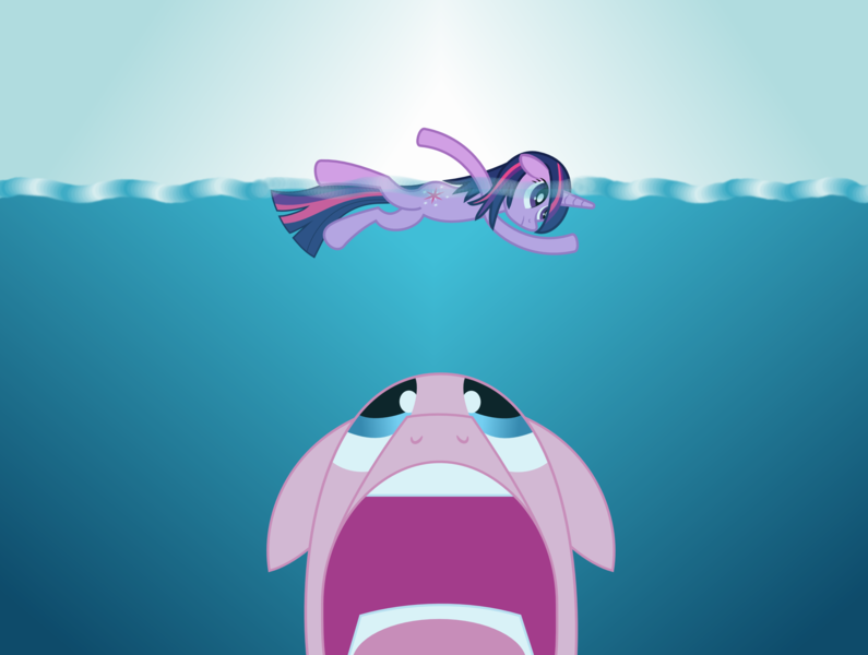 Size: 2780x2097 | Tagged: artist:crunchnugget, derpibooru import, forever, jaws, parody, pinkie pie, safe, source needed, twilight sparkle