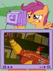 Size: 563x751 | Tagged: safe, derpibooru import, scootaloo, pony, drix, exploitable meme, meme, osmosis jones, ozzy and drix, tv meme