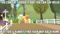 Size: 960x540 | Tagged: safe, derpibooru import, edit, edited screencap, screencap, applejack, big macintosh, granny smith, earth pony, pony, the cutie mark chronicles, colt big macintosh, female, filly, filly applejack, image macro, male, reference, stallion, sweet apple acres, younger