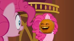 Size: 1067x600 | Tagged: annoying orange, edit, edited screencap, exploitable meme, face crazier than this meme, meme, pinkie blind, pinkie pie, safe, screencap, too many pinkie pies