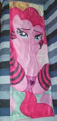 Size: 740x1556 | Tagged: artist:illuminatiums, belly button, body pillow, clothes, derpibooru import, heart, irl, panties, photo, pinkie pie, stockings, suggestive, underwear