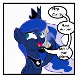 Size: 800x800 | Tagged: artist needed, safe, derpibooru import, princess luna, alicorn, pony, exploitable meme, female, hoof hold, luna phone meme, mare, meme, open mouth, phone, smiling, solo, this will end in tears and/or a journey to the moon, trollface, trolluna, vulgar