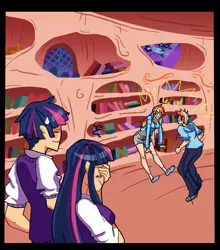 Size: 732x832 | Tagged: artist:shantypaper, derpibooru import, dusk shine, facepalm, fanfic:on a cross and arrow, humanized, rainbow blitz, rainbow dash, rule 63, safe, twilight sparkle