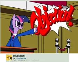 Size: 708x570 | Tagged: ace attorney, artist:justdayside, derpibooru import, flash, objection, phoenix wright, safe, twilight sparkle