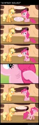 Size: 820x2600 | Tagged: alicorn amulet, applejack, artist:ohitison, breathing, comic, derpibooru import, ears, futurama, gills, magic duel, no mouth, no nose, pinkie pie, reference, safe, sarcasm, trixie