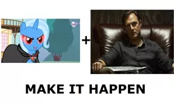 Size: 1176x700 | Tagged: safe, derpibooru import, trixie, human, pony, alicorn amulet, back with a vengeance, exploitable meme, eyepatch, irl, make it happen, meme, meta, photo, the governor, the walking dead