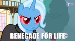 Size: 849x466 | Tagged: derpibooru import, dragonball z abridged, glowing eyes, image macro, magic duel, mass effect, meme, renegade, safe, trixie, trixie yells at everything