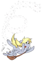 Size: 623x897 | Tagged: safe, artist:secret-pony, derpibooru import, derpy hooves, pegasus, pony, bubble, cute, derpabetes, female, flying, mail, mailbag, mare, solo, tongue out