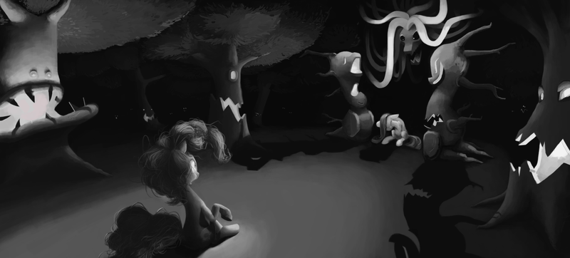 Size: 1920x869 | Tagged: artist:justdayside, derpibooru import, duality, grimdark, monochrome, pinkamena diane pie, pinkie pie