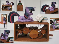 Size: 900x675 | Tagged: artist:renegadecow, automaton, book, custom, derpibooru import, irl, photo, reading, safe, sculpture, spike, twilight sparkle, woodwork