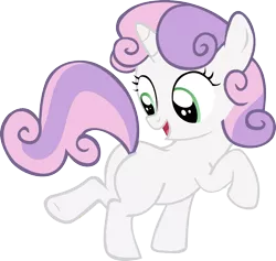 Size: 1800x1705 | Tagged: artist:cwossie, derpibooru import, looking back, open mouth, plot, raised hoof, raised leg, recolor, s03e04, safe, simple background, smiling, solo, sweetie belle, transparent background, vector