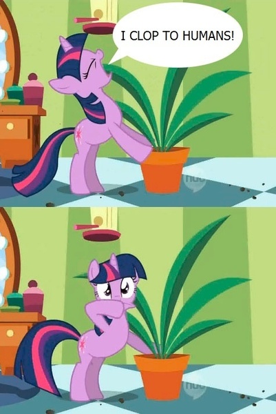 Size: 475x710 | Tagged: suggestive, derpibooru import, edit, edited screencap, screencap, twilight sparkle, pony, unicorn, green isn't your color, clopping, comic, exploitable meme, hilarious in hindsight, implied masturbation, meme, potted plant, screencap comic, secret pot meme, solo, speech bubble