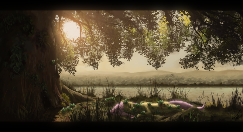 Size: 1950x1058 | Tagged: grimdark, artist:qsteel, derpibooru import, fluttershy, pegasus, pony, death, letterboxing, solo, substrate body, the fountain, tree, under the tree
