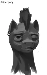 Size: 700x1125 | Tagged: artist:fiasko0, bust, concept art, derpibooru import, fallout equestria, monochrome, oc, portrait, raider, safe, solo, unofficial characters only