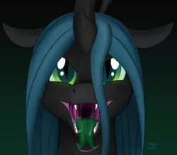 Size: 1995x1750 | Tagged: suggestive, artist:xyi, derpibooru import, queen chrysalis, changeling, changeling queen, bust, drool, female, forked tongue, looking at you, maw, mawshot, open mouth, portrait, quadrupedal, solo, solo female, tongue out