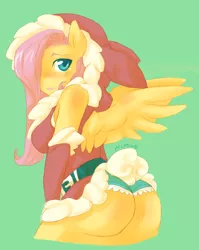 Size: 1280x1609 | Tagged: anthro, artist:mlpfwb, ass, breasts, bunny ears, clothes, derpibooru import, fluttershy, frilly underwear, green underwear, hat, panties, santa claus, santa costume, santa hat, suggestive, underwear