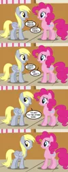 Size: 800x2000 | Tagged: safe, artist:faikie, derpibooru import, derpy hooves, pinkie pie, pegasus, pony, comic, female, joke, mare