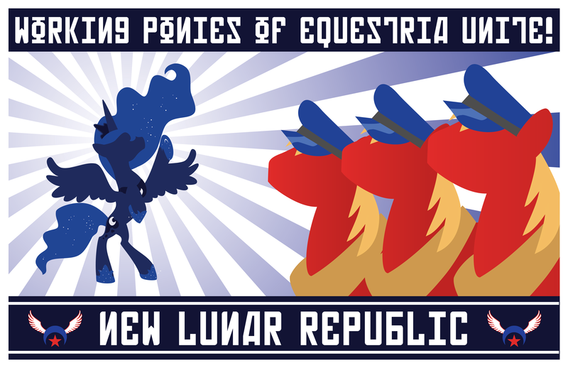 Size: 5100x3300 | Tagged: safe, artist:smashinator, derpibooru import, big macintosh, princess luna, earth pony, pony, communism, male, new lunar republic, poster, propaganda, propaganda poster, stallion