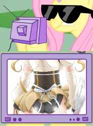 Size: 563x765 | Tagged: clothes, dat assershy, dat butt, derpibooru import, exploitable meme, fluttershy, magical girl, mami tomoe, meme, puella magi madoka magica, skirt, suggestive, tv meme, upskirt