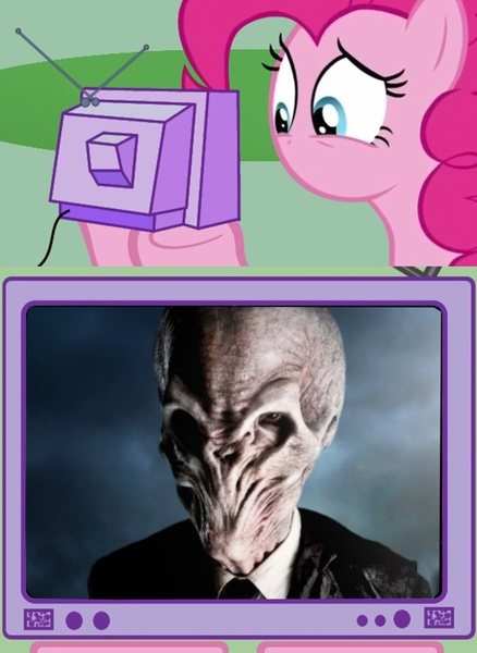 Size: 881x1207 | Tagged: safe, derpibooru import, pinkie pie, pony, doctor who, exploitable meme, meme, no mouth, silence, the silence, tv meme