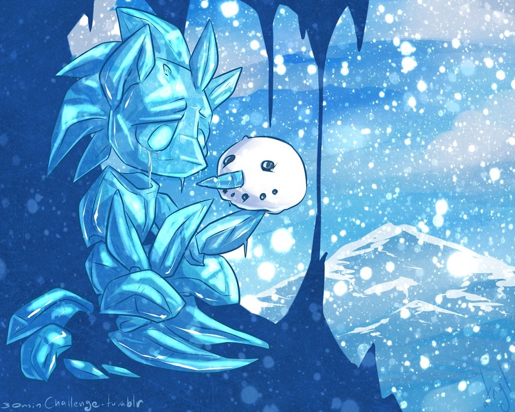 Size: 1280x1024 | Tagged: artist:atryl, crying, elemental, feels, golem, ice, ice elemental, ice pony, original species, sad, safe, scenery, snow, snowfall, snowman, wilson (cast away)