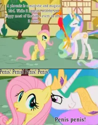 Size: 812x1034 | Tagged: a bird in the hoof, caption, comic, derpibooru import, edit, edited screencap, fluttershy, mission hill, parody, philomena, princess celestia, princess molestia, screencap, screencap comic, suggestive