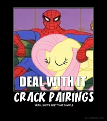 Size: 500x566 | Tagged: 60s spider-man, crack shipping, demotivational poster, derpibooru import, fluttershy, image macro, meme, safe, shipping, spider-man