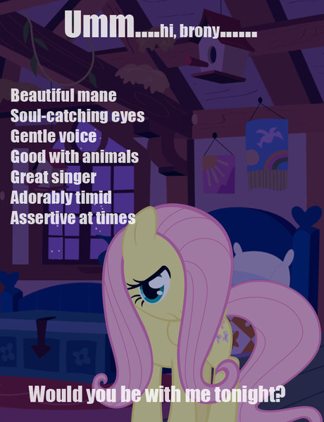 Size: 713x930 | Tagged: bed, bedroom, bedroom ponies, brony, bronybait, caption, derpibooru import, fluttershy, meme, suggestive