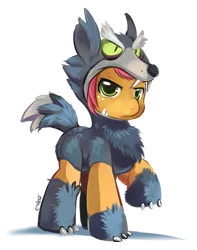 Size: 633x804 | Tagged: safe, artist:ende26, derpibooru import, babs seed, earth pony, pony, wolf, adorababs, badass, badass adorable, big babs wolf, clothes, costume, cute, ende will be the end of us, female, freckles, simple background, transparent background, wolf costume