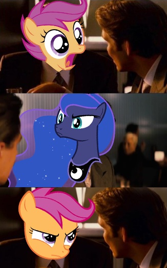 Size: 326x524 | Tagged: comic, derpibooru import, inception, meme, princess luna, safe, scootaloo, sleepless in ponyville