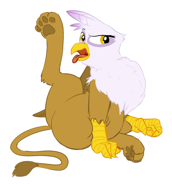 Size: 1479x1579 | Tagged: safe, artist:okiedokielowkey, derpibooru import, gilda, gryphon, behaving like a cat, catbird, chest fluff, chubby, fat, fluffy, frown, gildough, glare, griffons doing cat things, licking, open mouth, raised eyebrow, simple background, solo, tongue out, transparent background