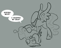 Size: 500x396 | Tagged: artist:egophiliac, dialogue, headless, headless horse, luna module, modular, monochrome, princess luna, safe, sleepless in ponyville, solo, the headless horse (character)