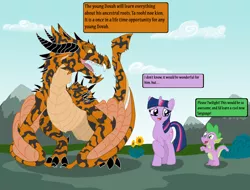 Size: 1024x777 | Tagged: safe, artist:blood-asp0123, derpibooru import, spike, twilight sparkle, dragon, pony, unicorn, wyvern, crossover, female, male, mare, skyrim, speech bubble, the elder scrolls, trio, unicorn twilight