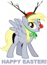 Size: 500x689 | Tagged: safe, derpibooru import, derpy hooves, pegasus, pony, antlers, christmas, derp, easter, female, mare, red nose