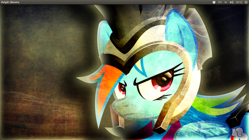 Size: 1366x768 | Tagged: safe, artist:overmare, artist:ratchet-hun, derpibooru import, commander hurricane, rainbow dash, ubuntu, wallpaper