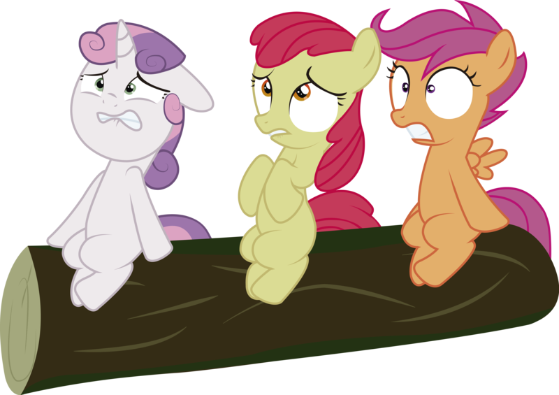 Size: 5159x3644 | Tagged: apple bloom, artist:spectty, cutie mark crusaders, derpibooru import, lip bite, missing accessory, safe, scared, scootaloo, simple background, sleepless in ponyville, sweetie belle, transparent background, vector