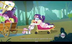 Size: 1680x1021 | Tagged: safe, derpibooru import, screencap, rarity, sweetie belle, sleepless in ponyville, camping outfit, hub logo, kidney, youtube caption