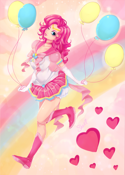 Size: 716x1000 | Tagged: balloon, derpibooru import, humanized, pinkie pie, safe, sailor laughter, sailor moon, sailor scout