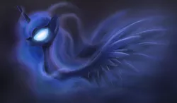 Size: 1400x818 | Tagged: artist:munadrake, derpibooru import, glowing eyes, princess luna, safe, solo