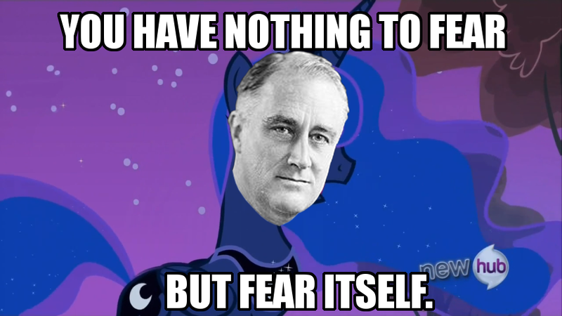 Size: 854x480 | Tagged: derpibooru import, face, fdr, franklin d. roosevelt, franklin roosevelt, hubble, hub logo, human, image macro, princess luna, quote, safe, the hub