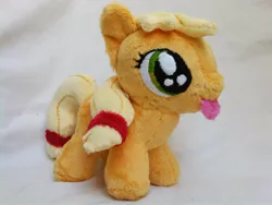 Size: 1024x768 | Tagged: safe, artist:caashley, derpibooru import, applejack, pony, filly, irl, photo, plushie, silly, silly pony, solo, tongue out, who's a silly pony
