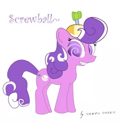 Size: 962x976 | Tagged: safe, artist:btrfangirl, derpibooru import, screwball, hat, propeller hat, smiling, swirly eyes